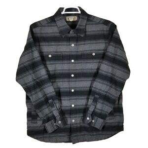 Duluth Trading  Mens Snap Striped Flannel Lined Shirt Jacket Black Grey Sz L